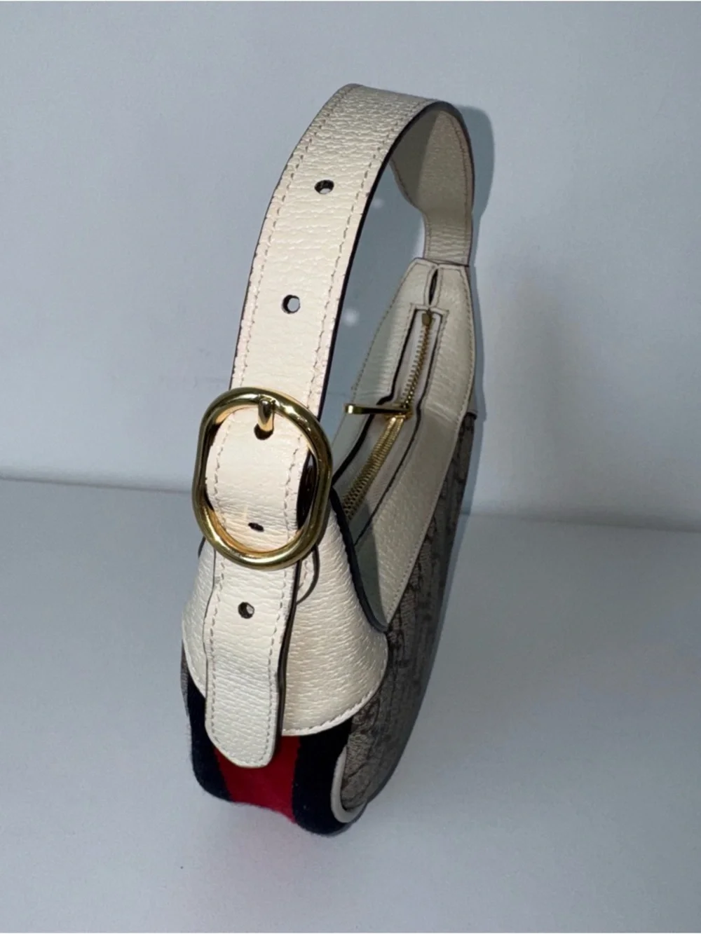 Gucci Ophidia  - Beige Supreme Shoulder Bag with Red & Blue stipe - Picture 8 of 16